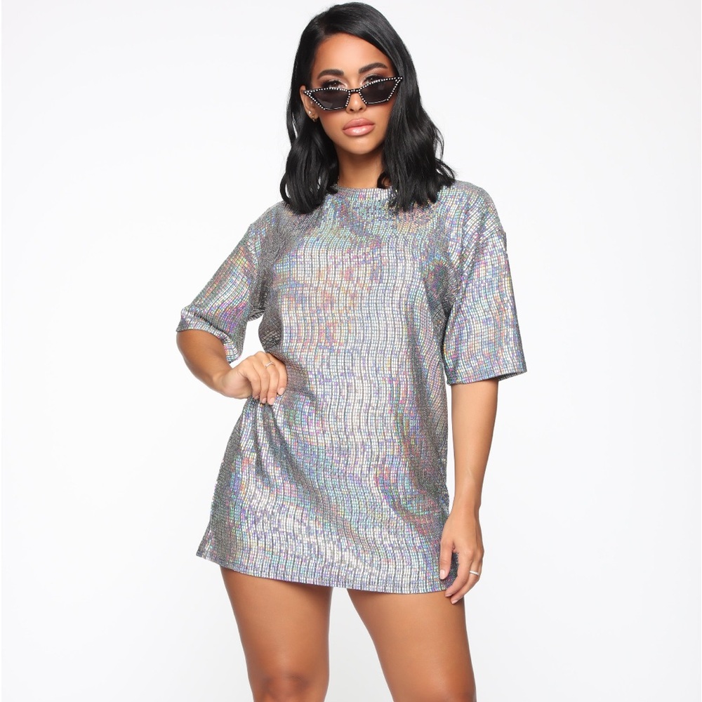Holographic shimmery t-shirt dress